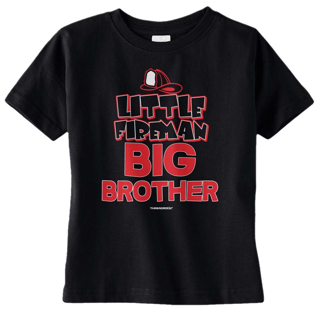 T-shirt Threadrock bambino ragazzo piccolo pompiere grande fratello bambino famiglia camion - Foto 2 di 7