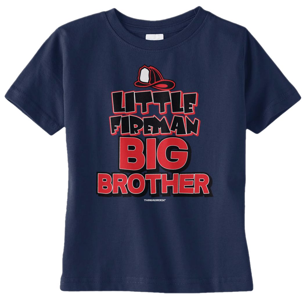 T-shirt Threadrock bambino ragazzo piccolo pompiere grande fratello bambino famiglia camion - Foto 4 di 7