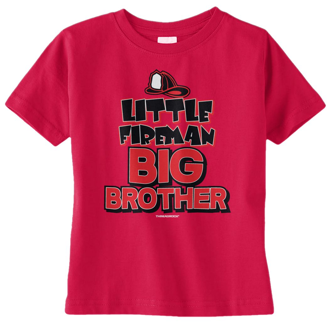 T-shirt Threadrock bambino ragazzo piccolo pompiere grande fratello bambino famiglia camion - Foto 5 di 7