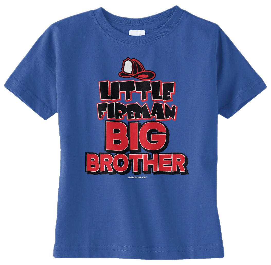 T-shirt Threadrock bambino ragazzo piccolo pompiere grande fratello bambino famiglia camion - Foto 6 di 7