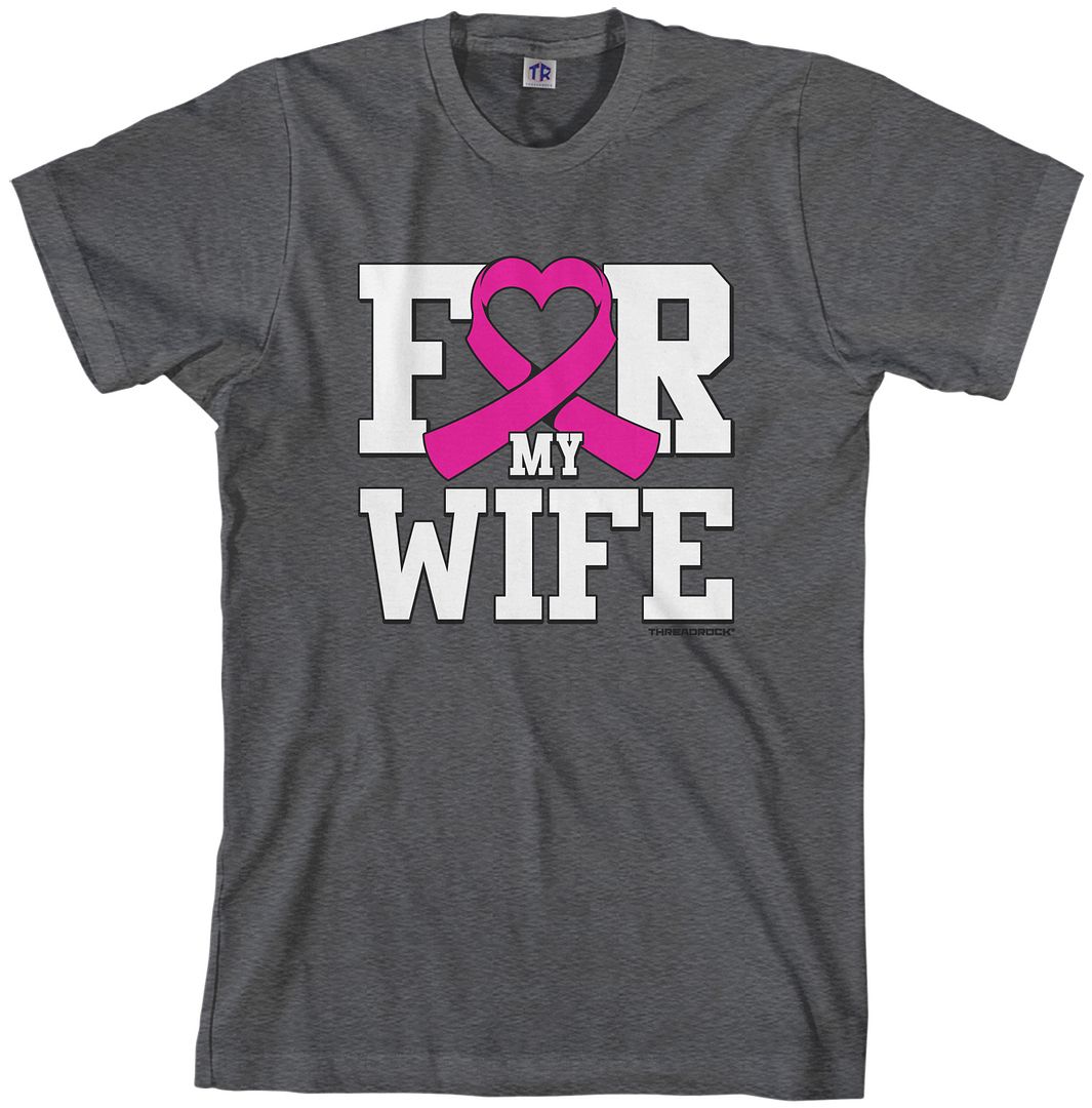 Threadrock Men's For My Wife Breast Cancer Awareness T-shirt Pink - Picture 3 of 5