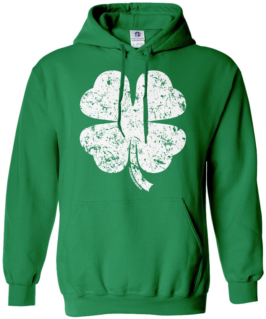 Threadrock Women's Distressed Four Leaf Clover Hoodie Sweatshirt St Patrick's - Picture 2 of 2