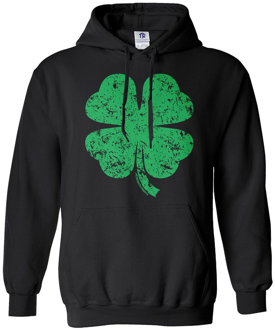 Four Leaf Clover Distressed Irish St Patrick/'s Day Mens Hoodie Sweatshirt