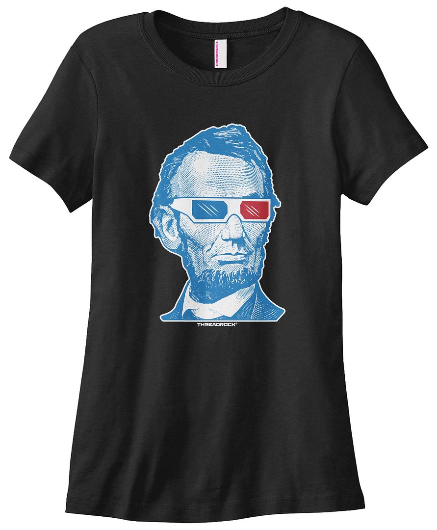 Threadrock Women's Abraham Lincoln 3D Glasses T-shirt Honest Abe USA