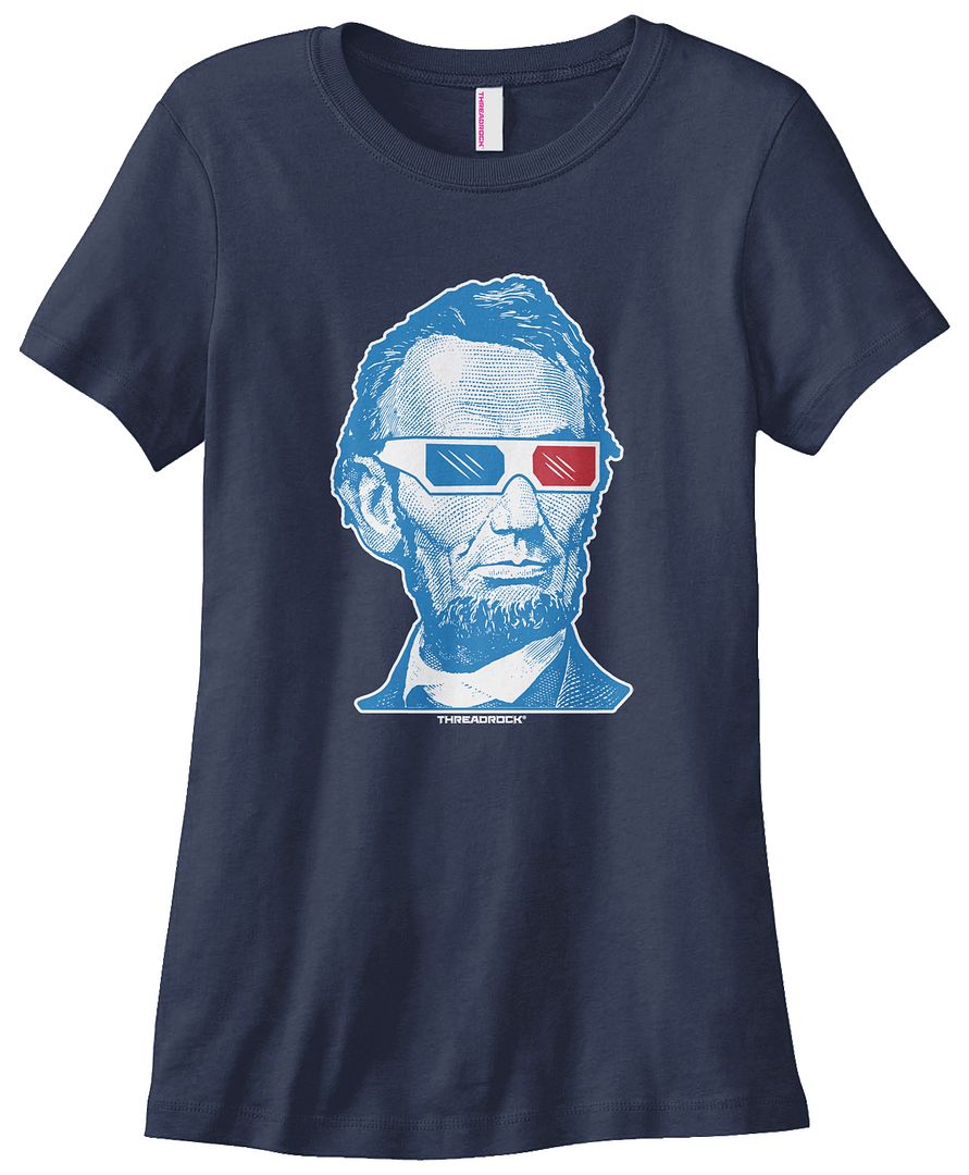 Threadrock Women's Abraham Lincoln 3D Glasses T-shirt Honest Abe USA