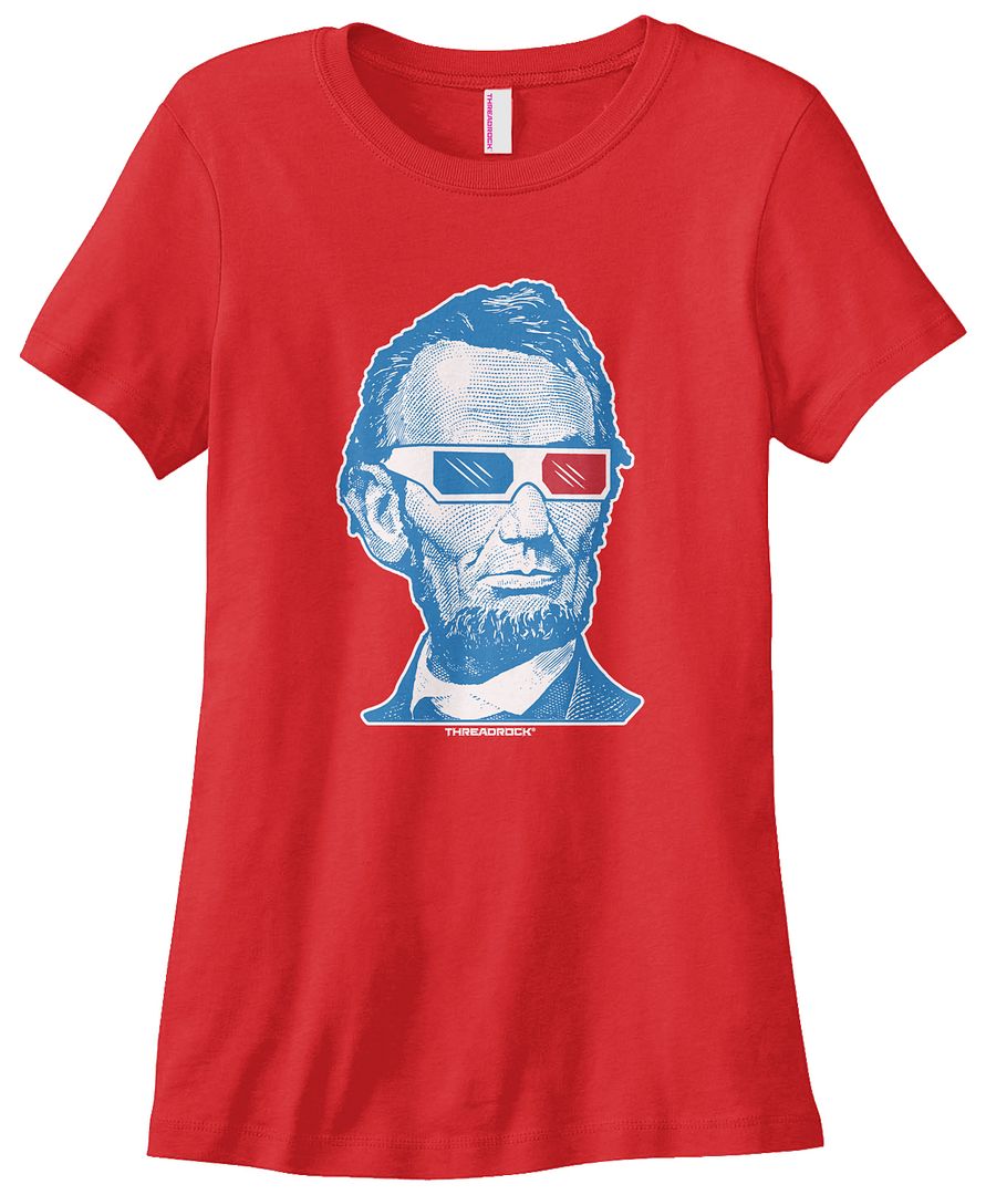 Threadrock Women's Abraham Lincoln 3D Glasses T-shirt Honest Abe USA