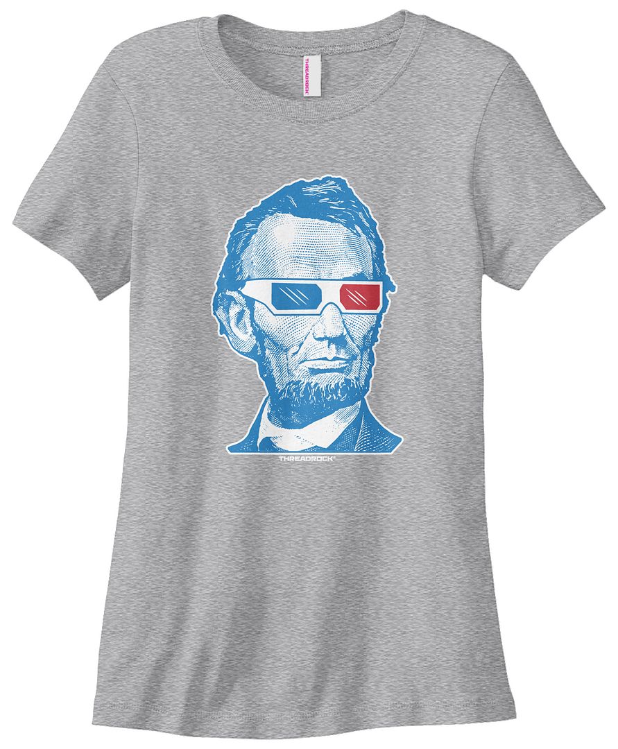 Threadrock Women's Abraham Lincoln 3D Glasses T-shirt Honest Abe USA