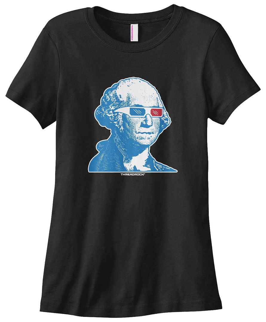 Threadrock Women's George Washington 3D Glasses T-shirt USA Patriotic