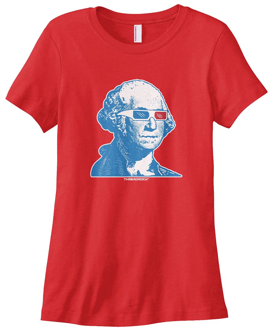 Threadrock Women's George Washington 3D Glasses T-shirt USA Patriotic