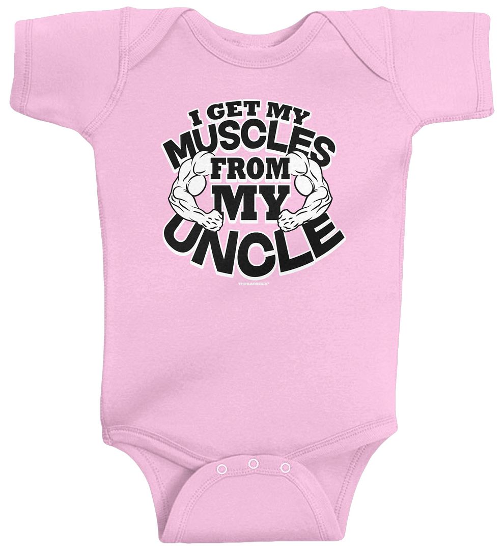 Threadrock Baby I Get My Muscles from My Uncle Infant Bodysuit Funny Fitness - Picture 7 of 10