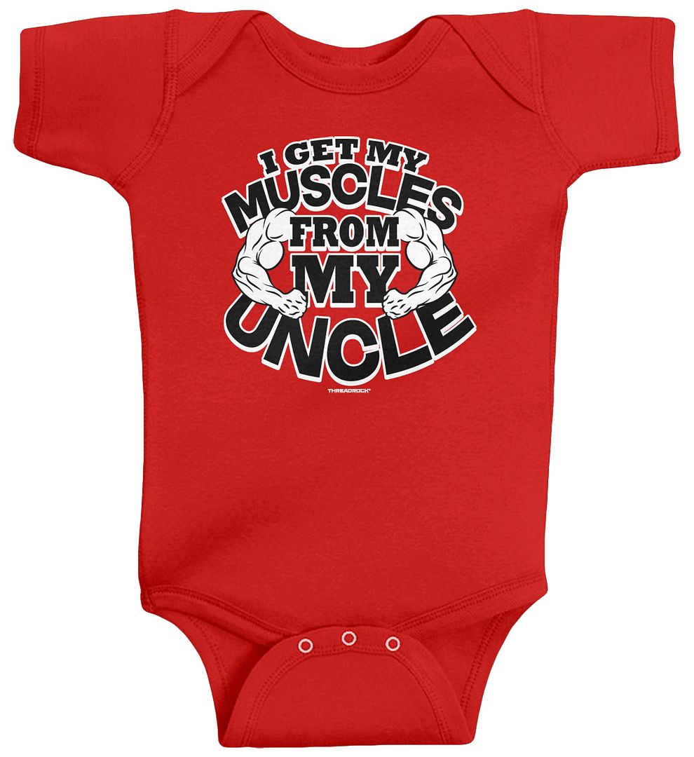 Threadrock Baby I Get My Muscles from My Uncle Infant Bodysuit Funny Fitness - Picture 8 of 10