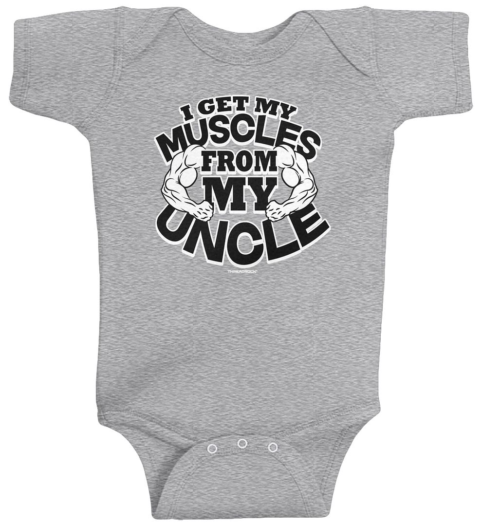 Threadrock Baby I Get My Muscles from My Uncle Infant Bodysuit Funny Fitness - Picture 9 of 10