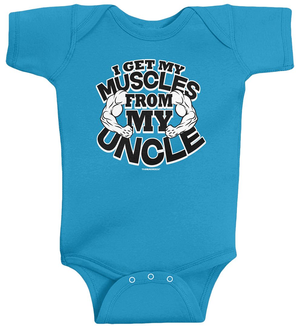 Threadrock Baby I Get My Muscles from My Uncle Infant Bodysuit Funny Fitness - Picture 10 of 10