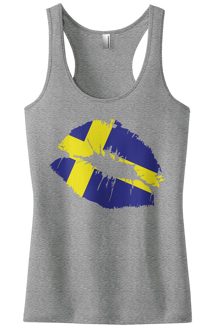 Threadrock Women's Sweden Flag Lips Swedish Kiss Racerback Tank Top Sverige SWE