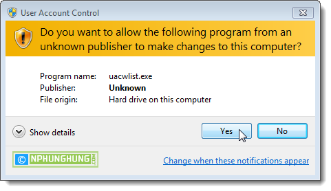 UAC dialog box for adding a program