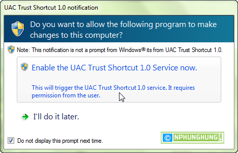 Enabling the UAC Trust Shortcut service