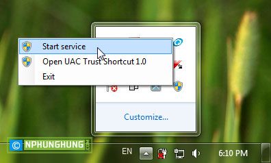 Khởi động dịch vụ UAC Trust Shortcut Service
