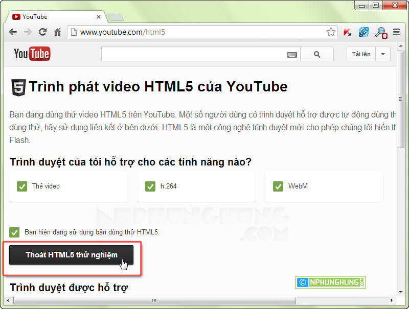 Turn off HTML5 test youtube