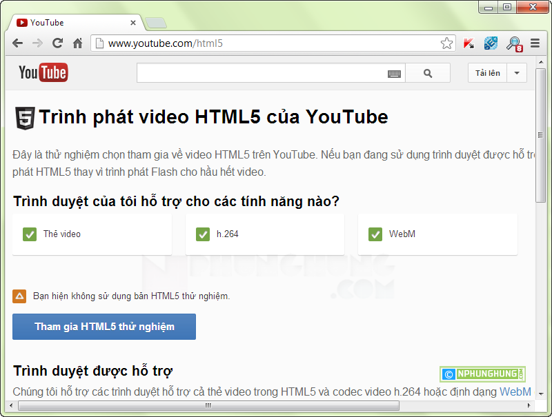 Turn on HTML5 test youtube